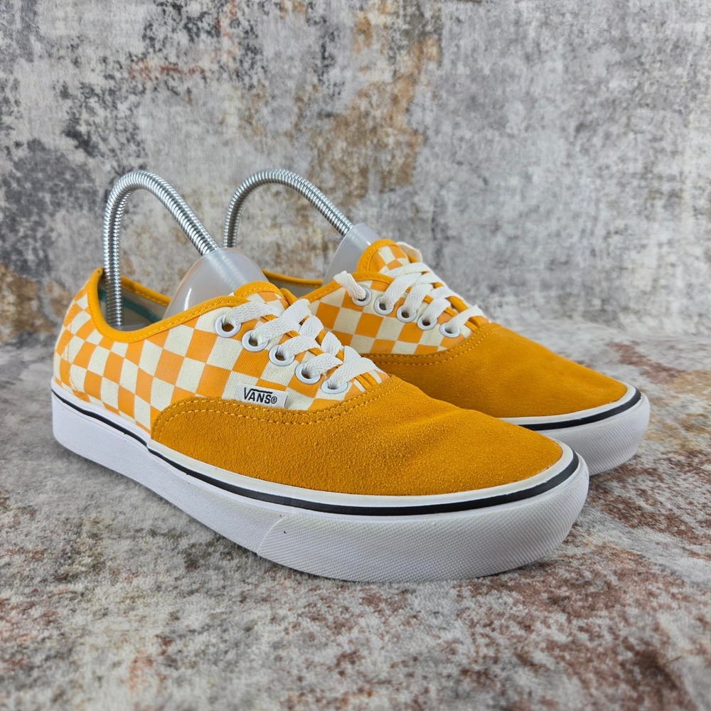 Vans ComfyCush Sneakers 7.5 Orange Yellow Checkerboard Zinnia Suede Skate Shoes